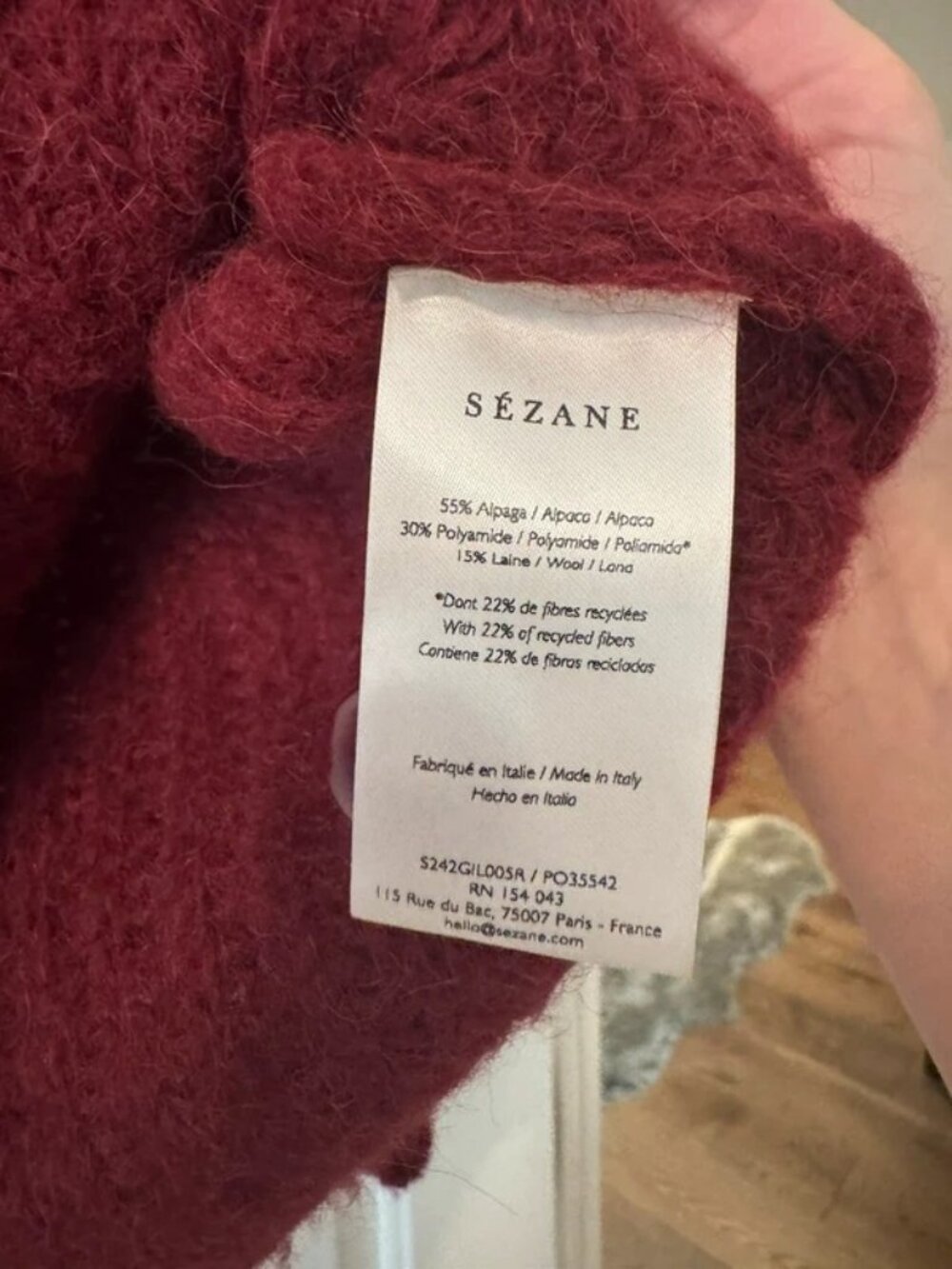 Sezane Emile Wool Alpaca Cardigan Burgundy Size XXS - Picture 7 of 7